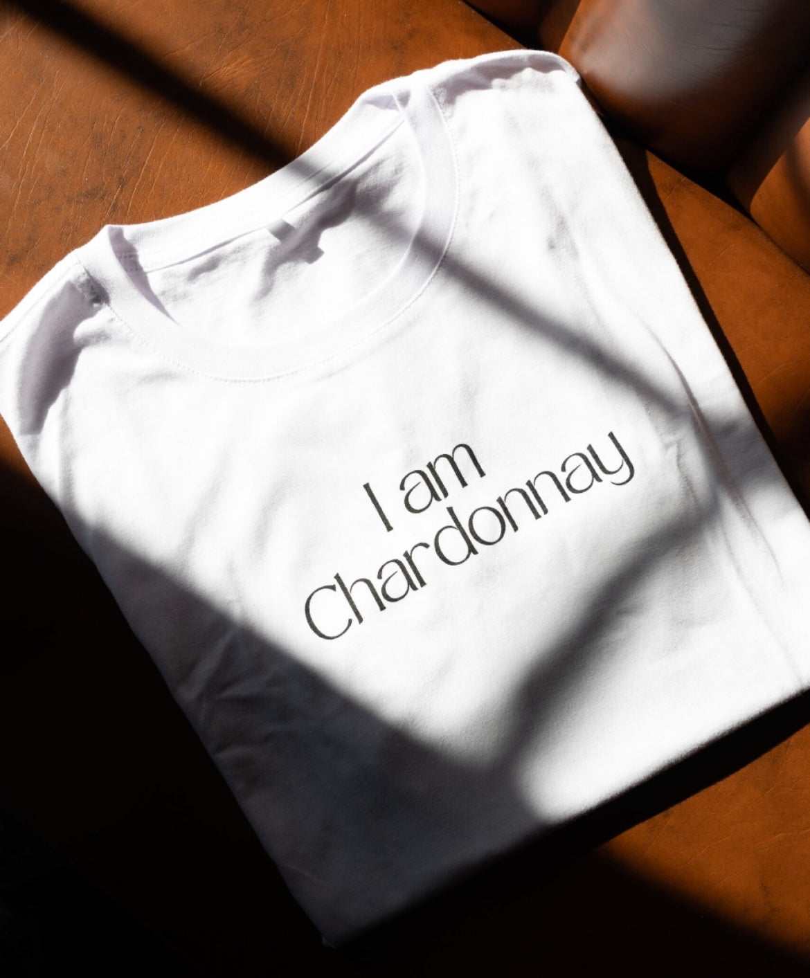 Custom white t-shirt for Culture wine bar in bree street, cape town - I am Chardonnay print